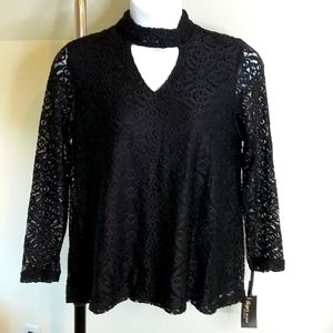 Skye's The Limit NWT Onyx Black Dressy Lacy Long Sleeve Top L MSRP $69 New